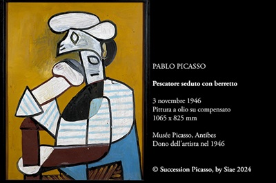 Pablo Picasso, Pescatore seduto con berretto - Copyright Succession Picasso, By SIAE 2024